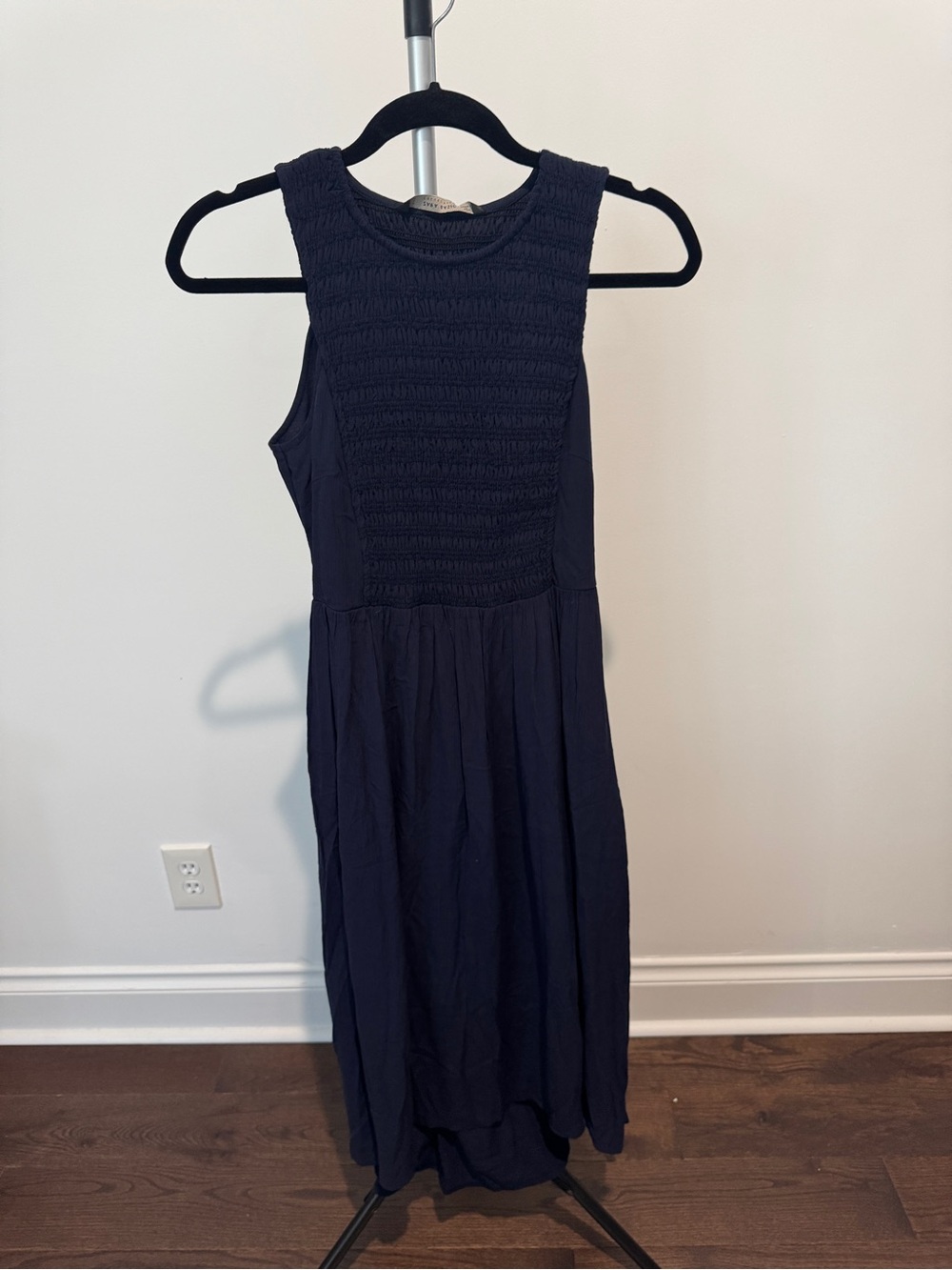 Zara Navy Smocked Tank Midi Dress